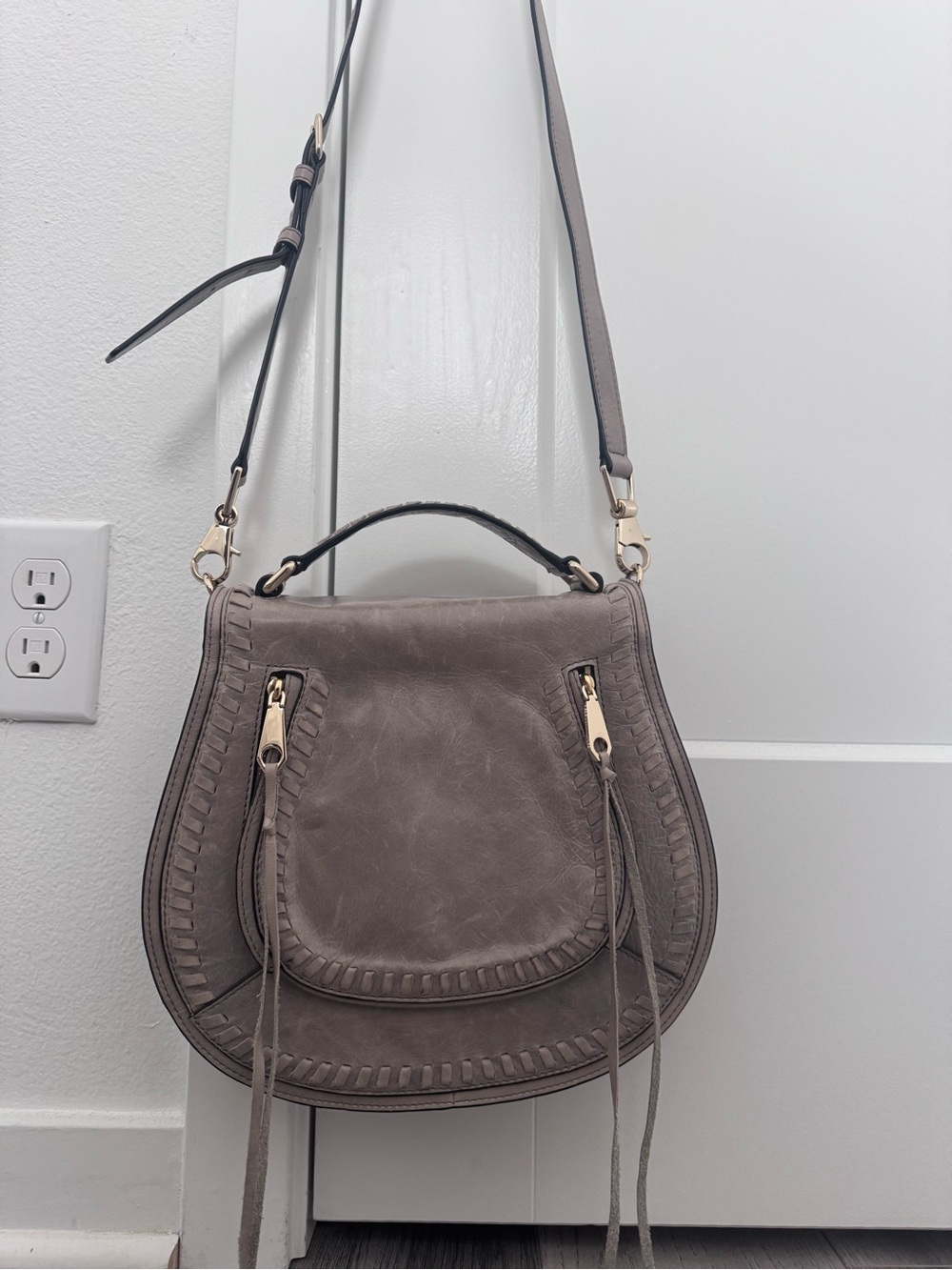 Rebecca Minkoff Taupe Leather Crossbody Saddle Bag